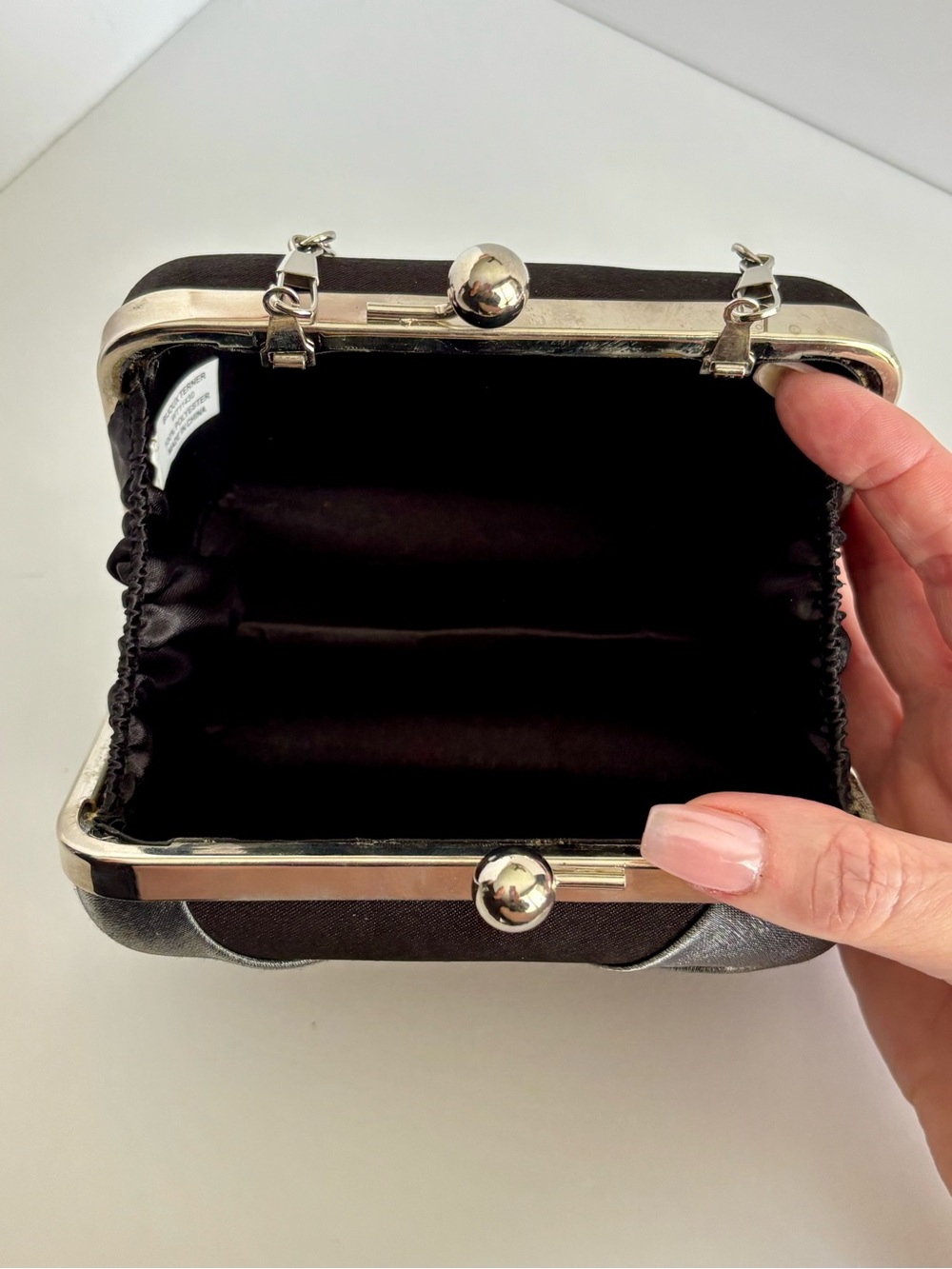 Bow Satin Clutch Silver Black Evening Bag Wedding Formal Purse - Picture 5 of 7
